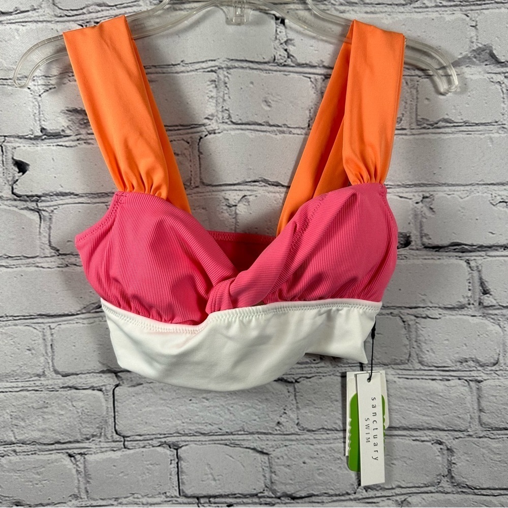 Sanctuary Swim Front Twist Colorblock Ribbed Pullover Bikini Top Multi XS NWT